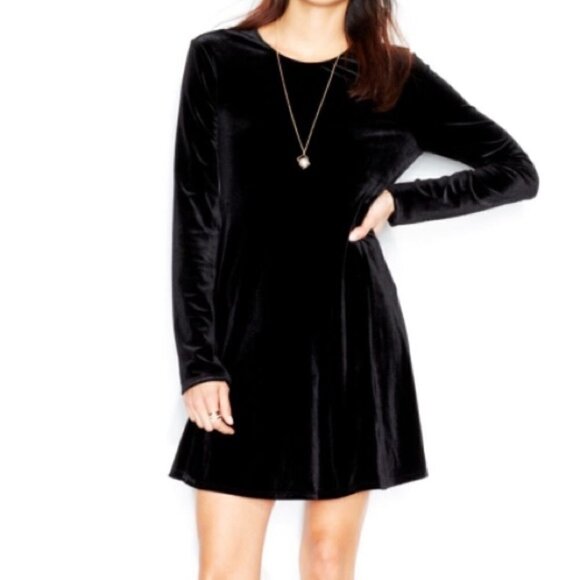 Made For Impulse Black Velvet Dress Stretchy Zip Back Long Sleeve Women's Small - Picture 1 of 8